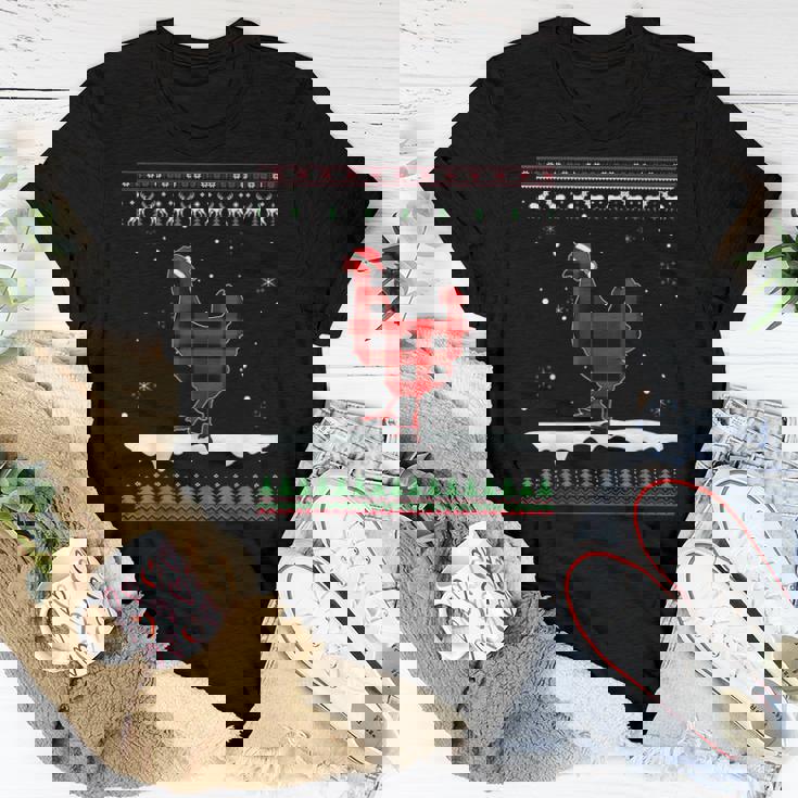 Chicken Christmas Pajama Red Plaid Family Ugly Christmas Women T-shirt Unique Gifts