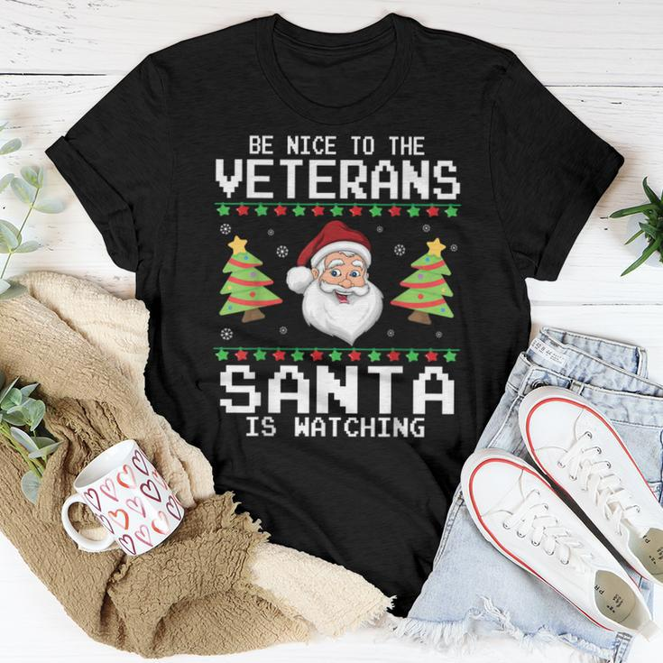 Christmas Be Nice To The Veterans Santa Is Watching Sweater Women T-shirt Funny Gifts
