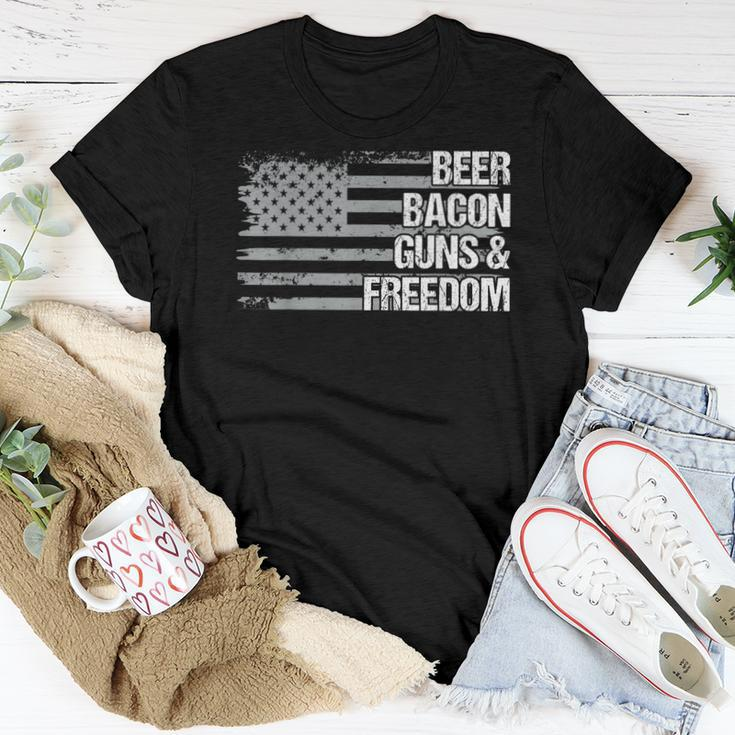 Dad Grandpa Veteran Us Flag Beer Bacon Guns Freedom Women T-shirt Unique Gifts