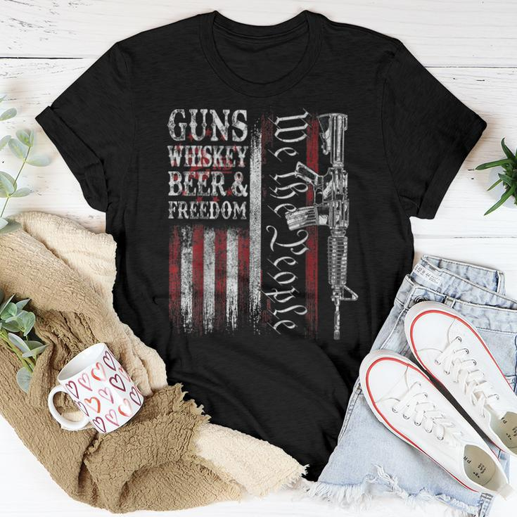 Dad Grandpa Veteran Us Flag Guns Whiskey Beer Freedom Women T-shirt Unique Gifts