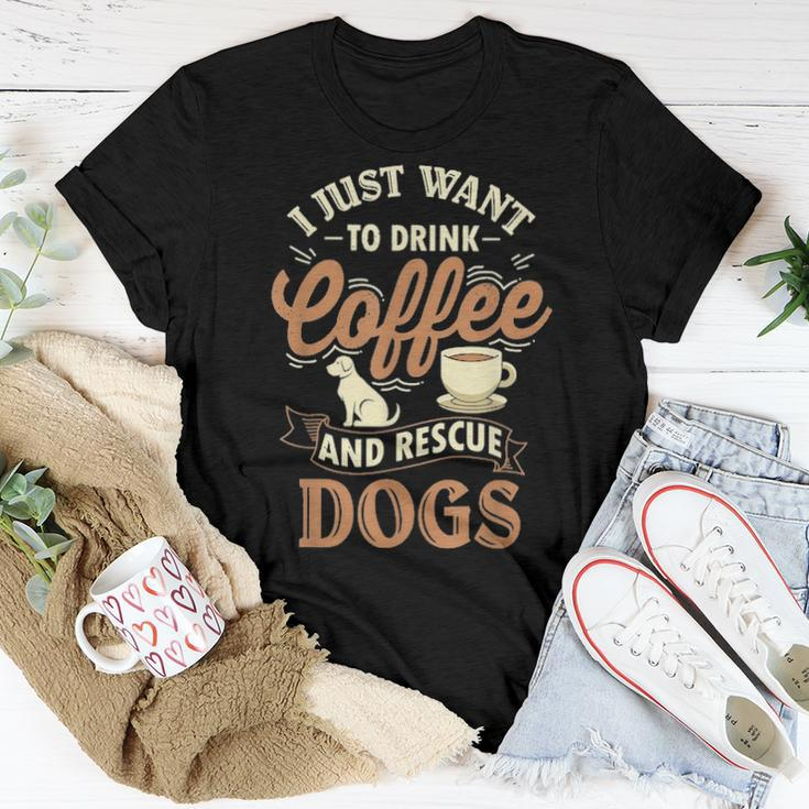 Drink Coffee & Rescue Dogs Adoption Rescue Mom Dad Women T-shirt Funny Gifts