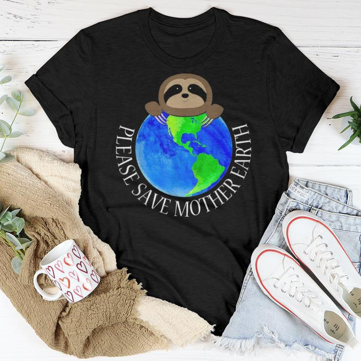 Earth Day 2021 Please Save Mother Earth Sloth Lovers Fun Women T-shirt Funny Gifts