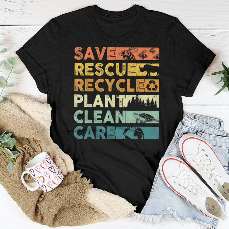 Earth Day 2023 Save Bees Rescue Animals Recycle Plastics Women T-shirt Funny Gifts