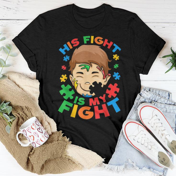 His Fight Is My Fight Autism Awareness Mom Dad Autism Women T-shirt Funny Gifts