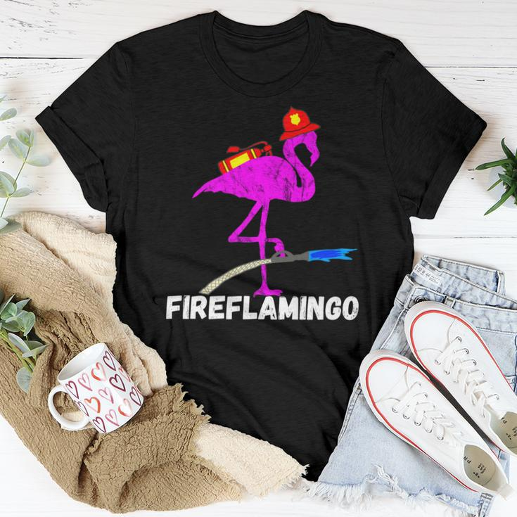 Fire Fighter Flamingo Exotic Bird Funny Firefighter Fireman Women T-shirt Funny Gifts