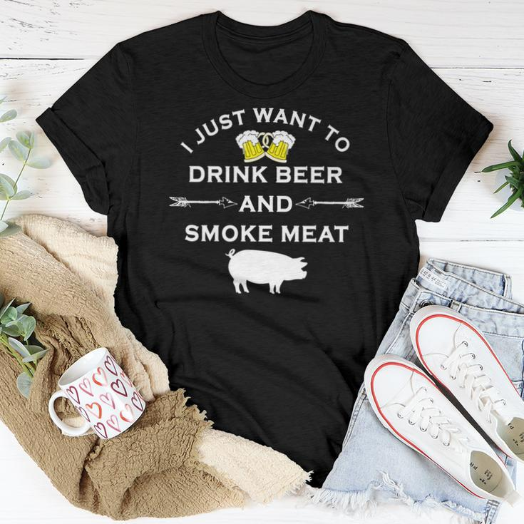 Funny Bbq Drink Beer Smoke Meat Grill Women T-shirt Funny Gifts