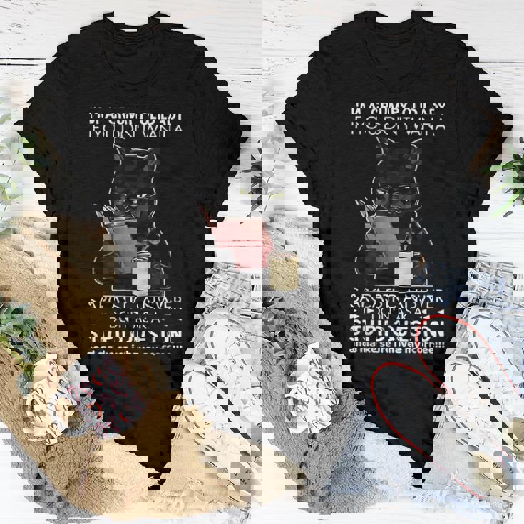 Im A Grumpy Old Lady If You Dont Want Sarcastic Answer Cat Women T-shirt Unique Gifts