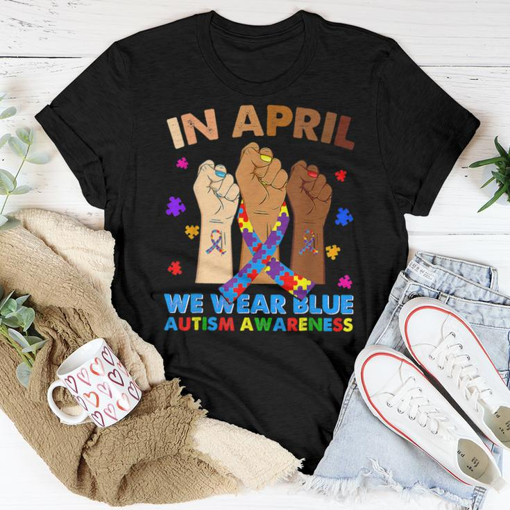 Hands In April We Wear Blue Autism Awareness Month Mom Women T-shirt Unique Gifts