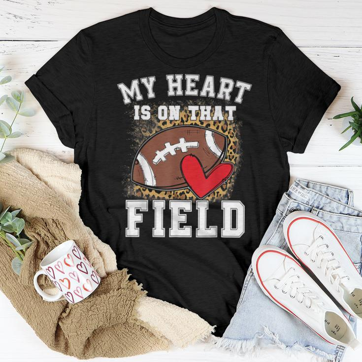 My Heart Is On That Field Football Mom Leopard Women T-shirt Unique Gifts