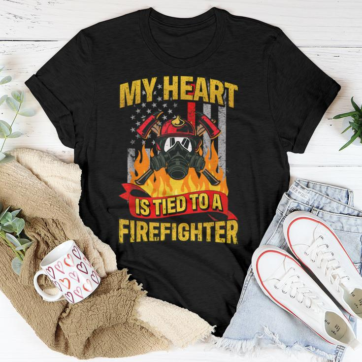 My Heart Is Tied To A Firefighter Fireman Fire Wife Women T-shirt Funny Gifts