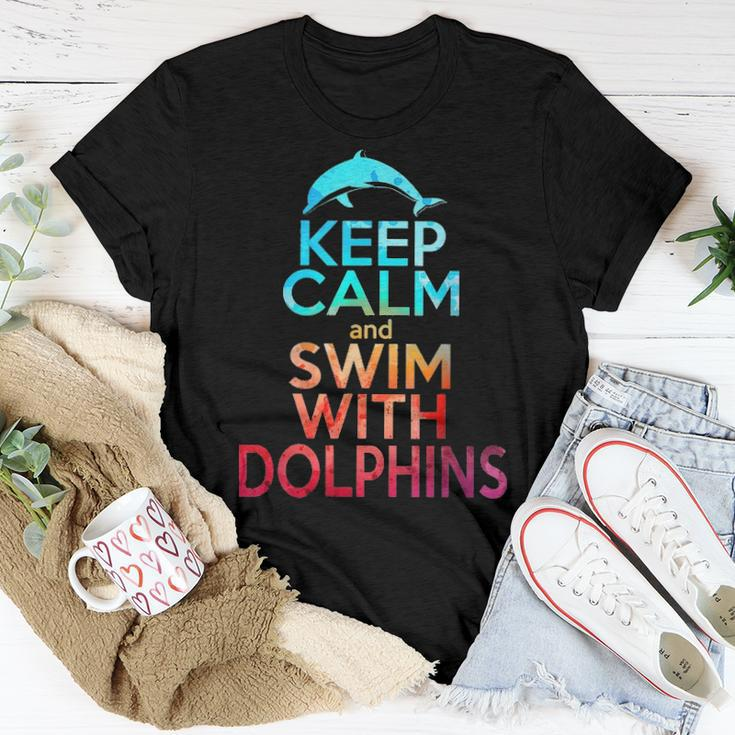 Keep Calm Swim With Dolphins Women Girls Kid Mom Beach Lover 2243 Women T-shirt Funny Gifts