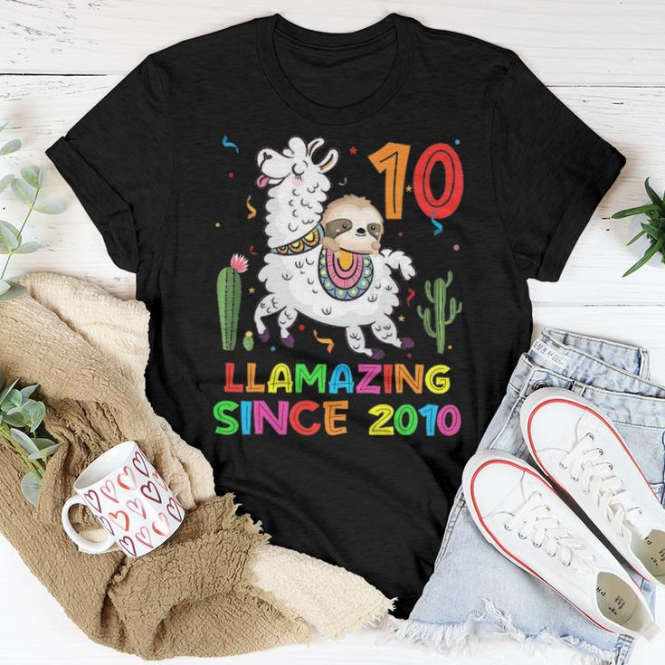 Kids Sloth Riding Llama Cute Llamazing 10Th Birthday Gifts Kids Women T-shirt Funny Gifts