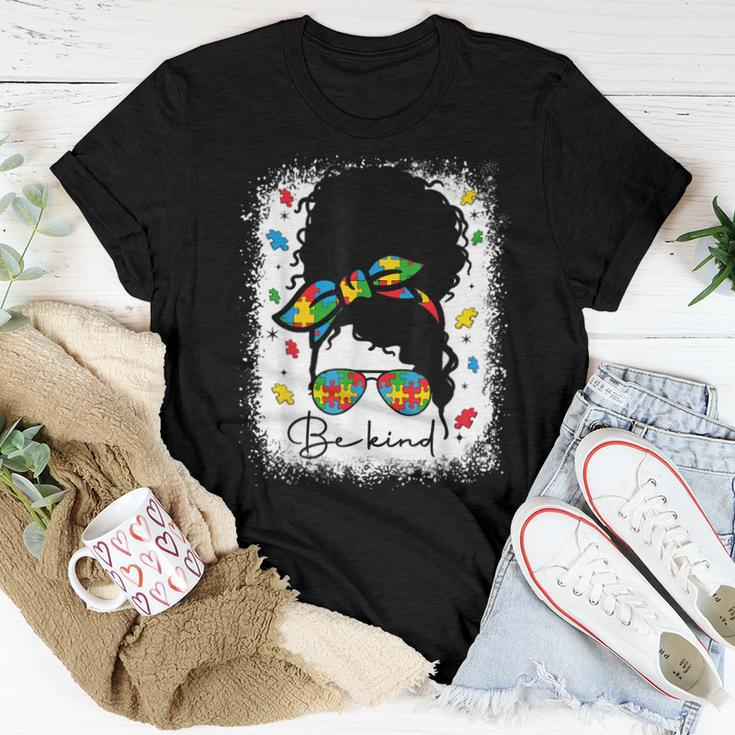 Be Kind Autism Awareness Messy Bun Afro Autistic Girl Woman Women T-shirt Unique Gifts