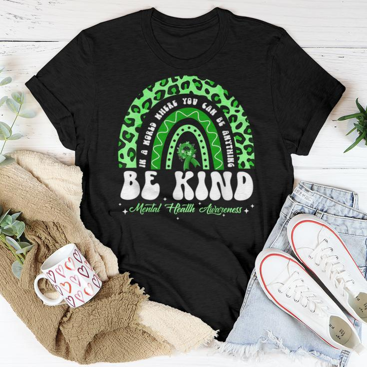 Be Kind Green Ribbon Leopard Rainbow Mental Health Awareness Women T-shirt Unique Gifts