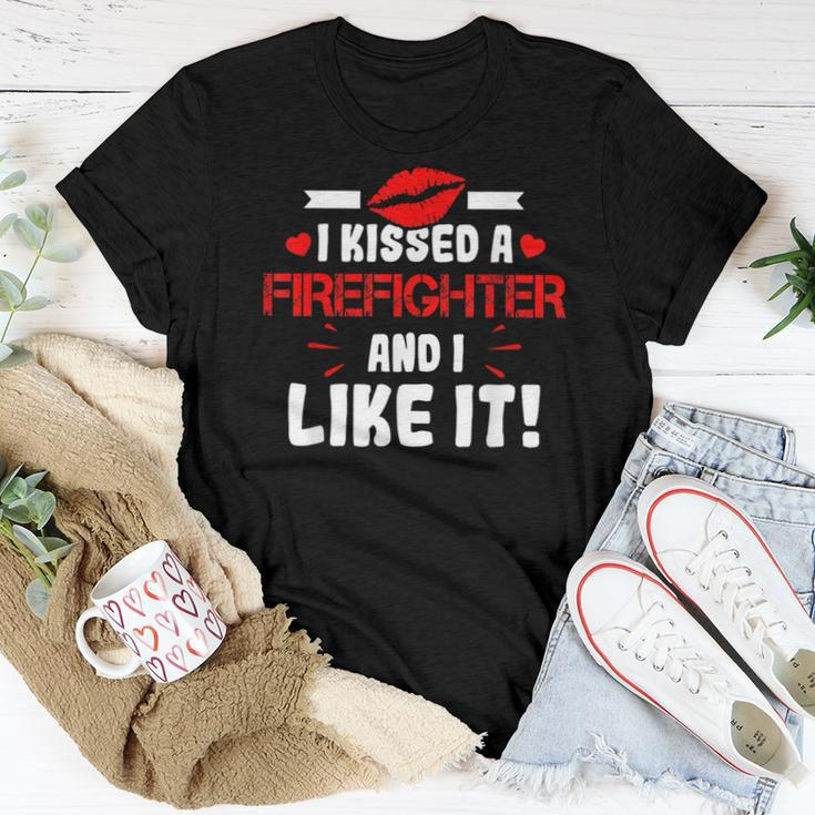 I Kissed A Firefighter And I Like It Wife Girlfriend Gift Women T-shirt Funny Gifts