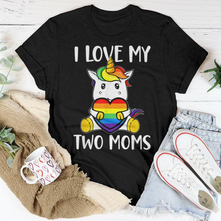 I Love My Two Moms Cute Lgbt Gay Ally Unicorn Girls Kids Women T-shirt Unique Gifts
