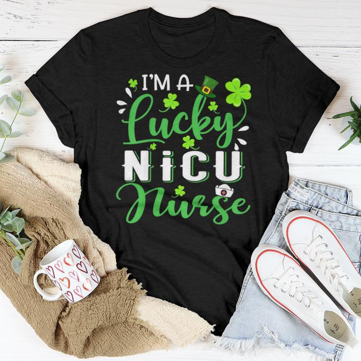 Im A Lucky Nicu Nurse Shamrock Top Hat St Patricks Day Women T-shirt Unique Gifts