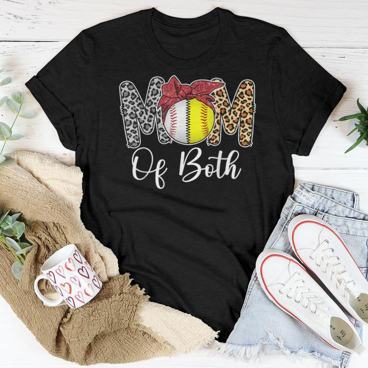 Mom Of Both Messy Bun Baseball Softball Mama Women T-shirt Unique Gifts