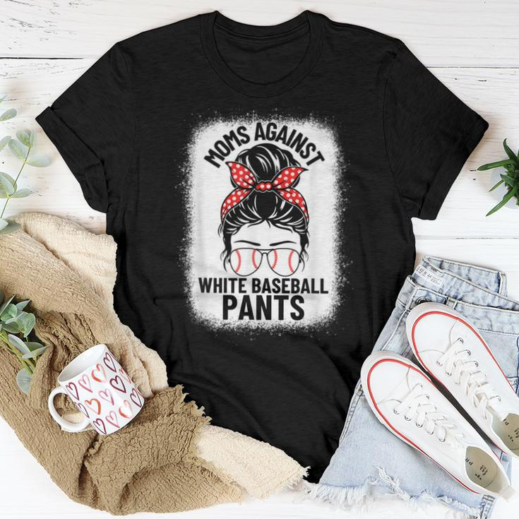 Moms Against White Baseball Pants Baseball Messy Bun Mom Women T-shirt Unique Gifts