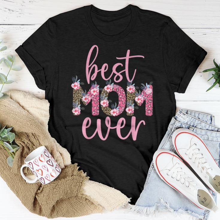 Mothers Day Best Mom Ever Leopard Flower Gifts Daughter Son Women T-shirt Funny Gifts