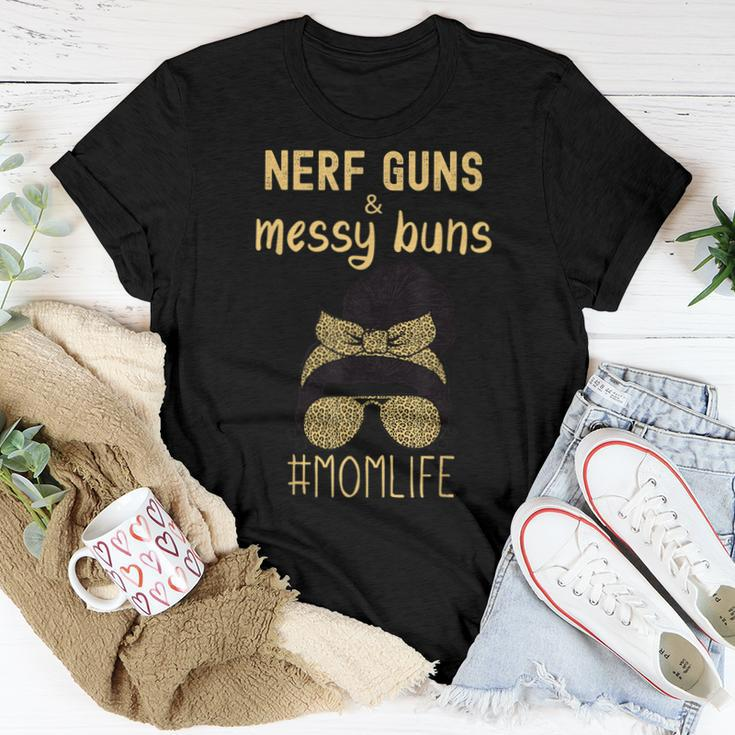 Nerf Guns And Messy Buns Momlife Leopard Print Women T-shirt Unique Gifts