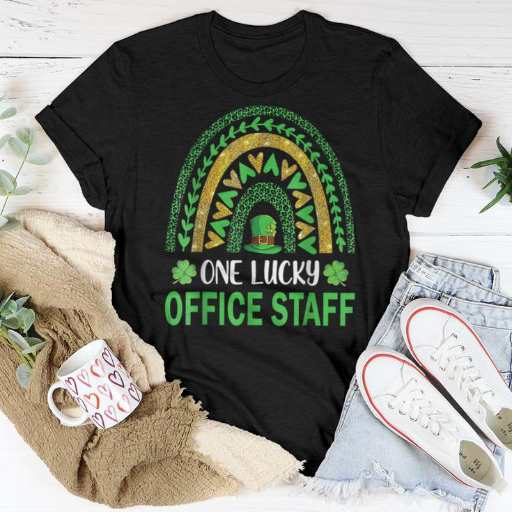 One Lucky Office Staff St Patricks Day Shamrock Rainbow Women T-shirt Funny Gifts