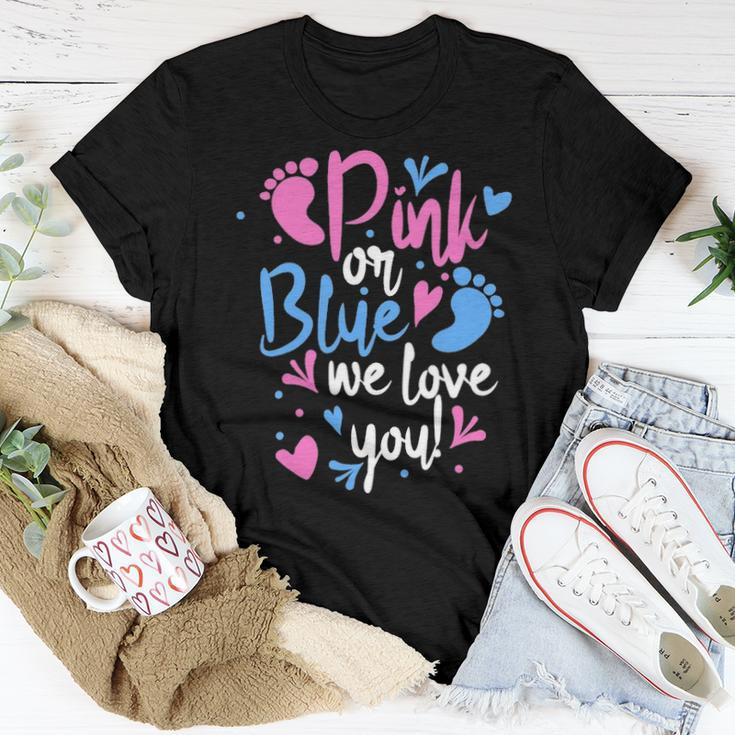 Pink Or Blue We Love You Mom Dad Gender Reveal Women T-shirt Funny Gifts