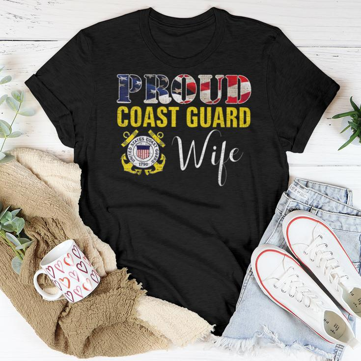 Proud Coast Guard Wife With American Flag For Veteran Day Women T-shirt Funny Gifts