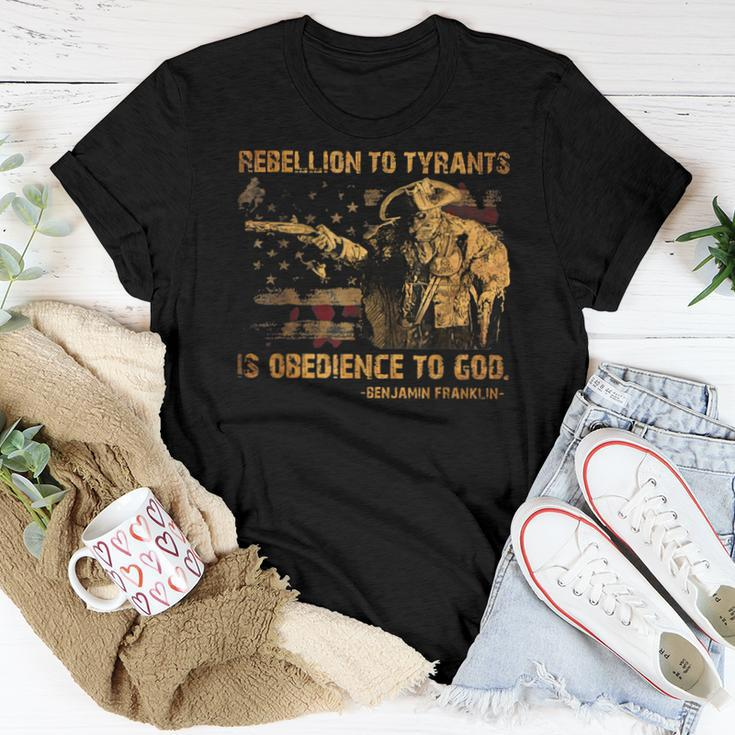 Rebellion To Tyrants Is Obedience To God Franklin 4Th Of Jul Women T-shirt Funny Gifts