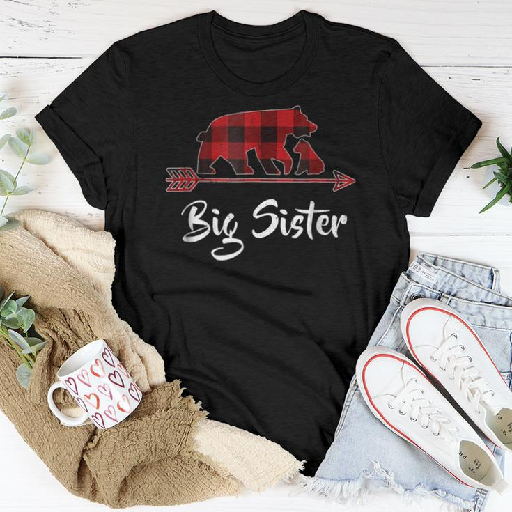 Red Plaid Big Sister Bear Matching Buffalo Pajama Women T-shirt Unique Gifts