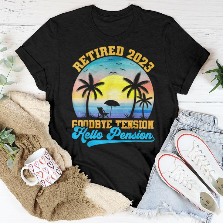 Retirement Retired 2023 Goodbye Tension Hello Pension Women T-shirt Funny Gifts