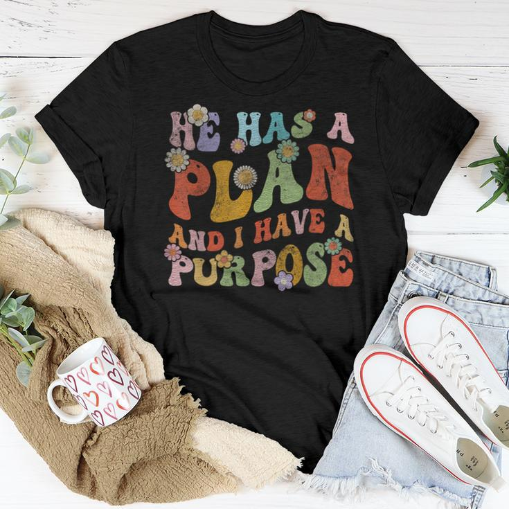 Retro Groovy He Has A Plan And I Have A Purpose Christian Women T-shirt Unique Gifts