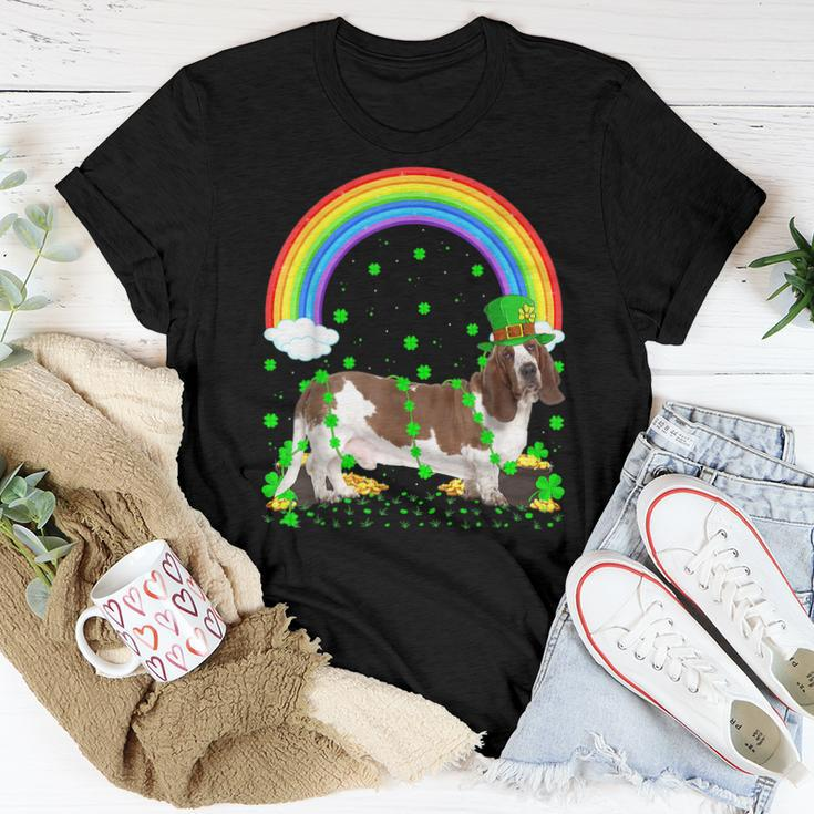 Shamrock Vintage Rainbow Basset Hound St Patricks Day Women T-shirt Personalized Gifts