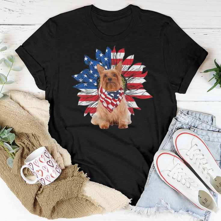 Silky Terrier American Flag Sunflower Dog Lovers 4Th Of July Women T-shirt Unique Gifts