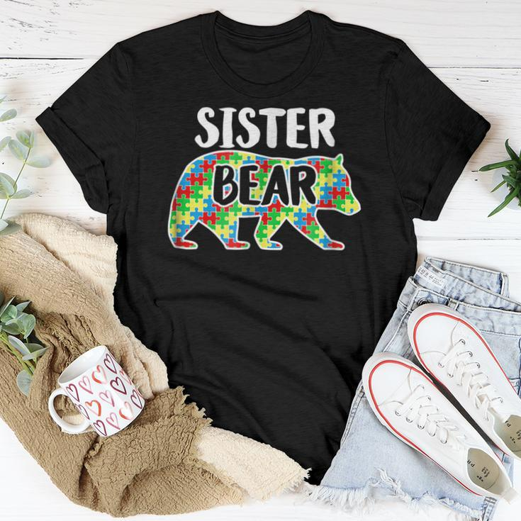 Sister Bear Autism Awareness Month Family Support Women T-shirt Unique Gifts