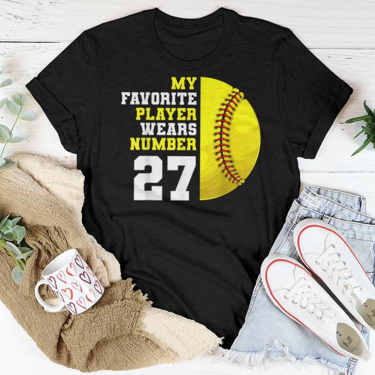 Softball Mom Dad My Favorite Player Wears Number 27 Women T-shirt Unique Gifts