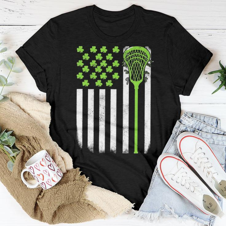 St Patricks Day Lacrosse Lax Usa Flag Women Irish Shamrock Women T-shirt Funny Gifts