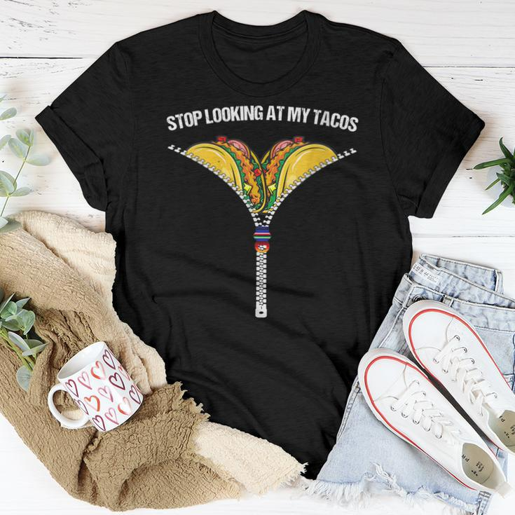 Womens Stop Looking At My Tacos Mexican Fiesta Cinco De Mayo Women T-shirt Unique Gifts