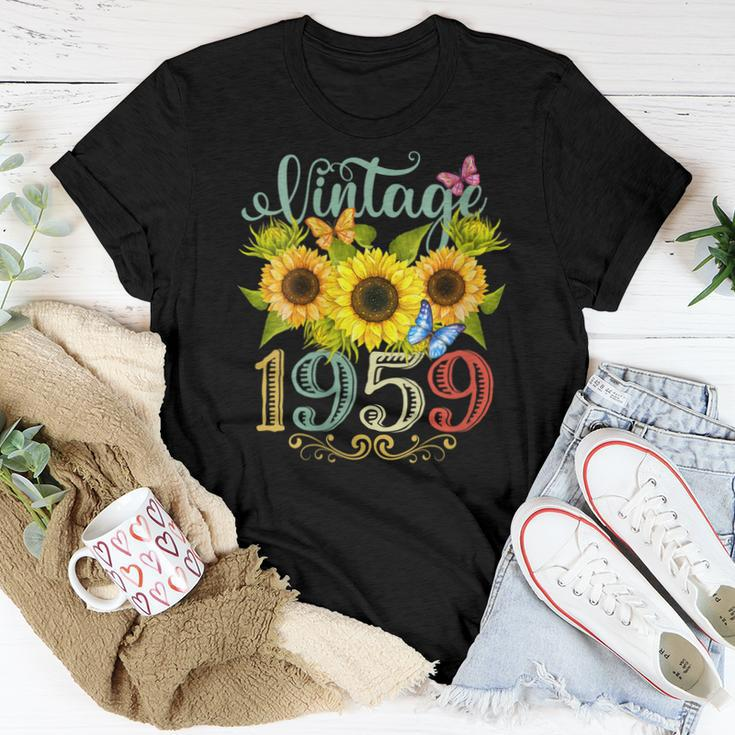 Womens Sunflower Floral Butterfly Vintage 1959 64Th Birthday Women T-shirt Unique Gifts