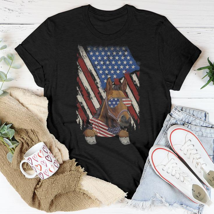 Vintage American Flag Horse Dad Mom Horse Lover 4Th Of July Women T-shirt Unique Gifts