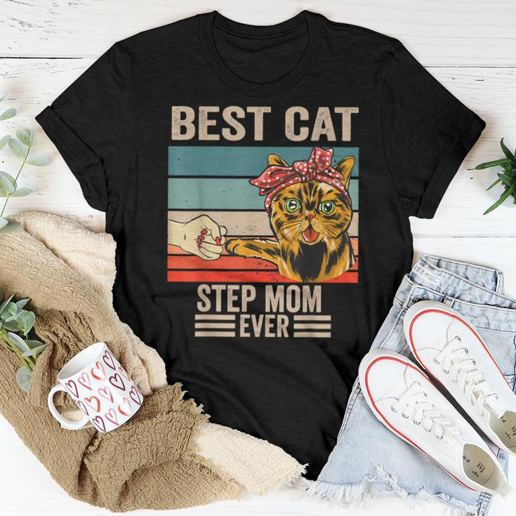 Vintage Best Cat Step Mom Ever Bump Fist Mothers Day Women T-shirt Funny Gifts
