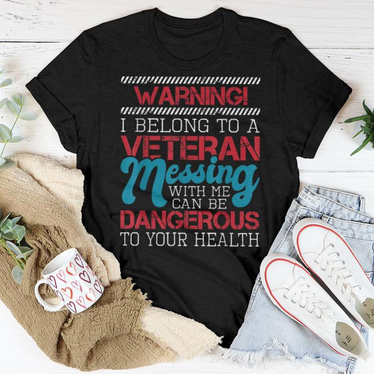 Warning I Belong To A Veteran - Patriotic Us Veteran Wife Women T-shirt Funny Gifts