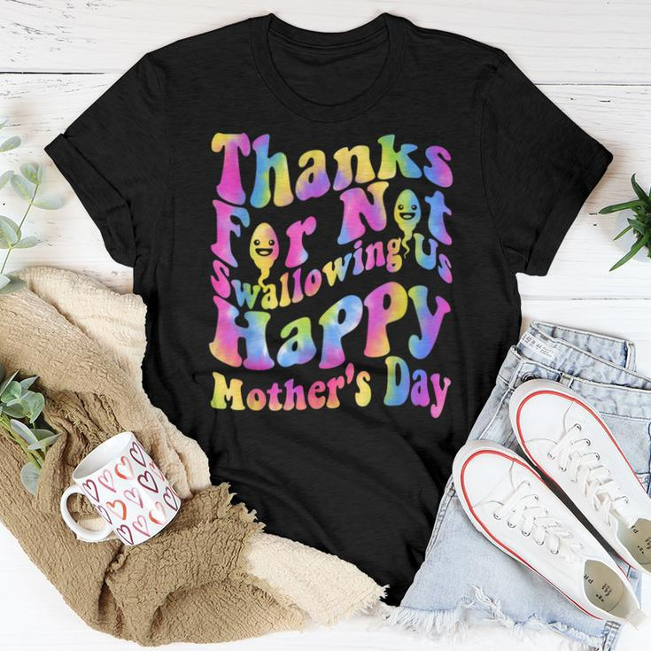 Wavy Groovy Thanks For Not Swallowing Us Happy Mothers Day Women Crewneck Short T-shirt Personalized Gifts