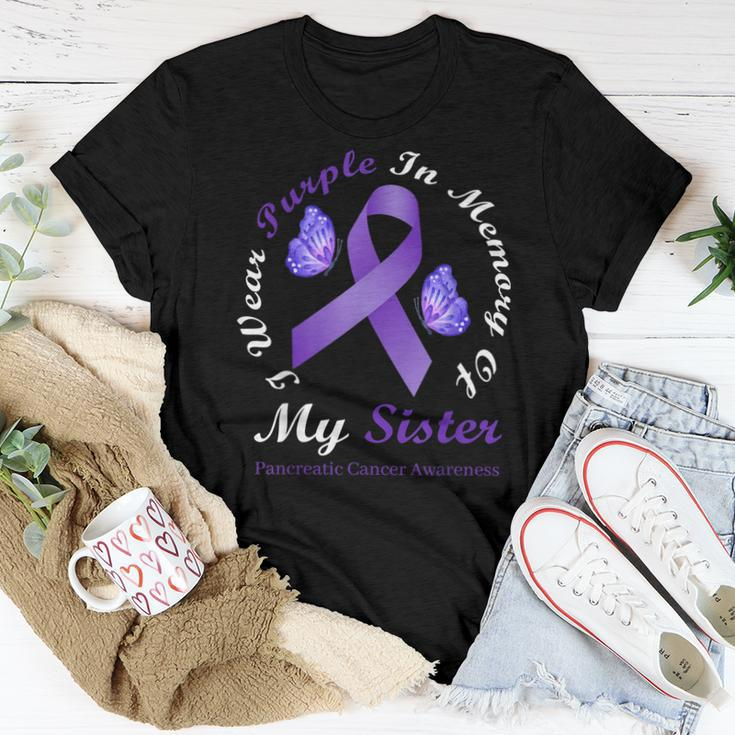 I Wear Purple In Memory Of My Sister Pancreatic Cancer Women T-shirt Unique Gifts