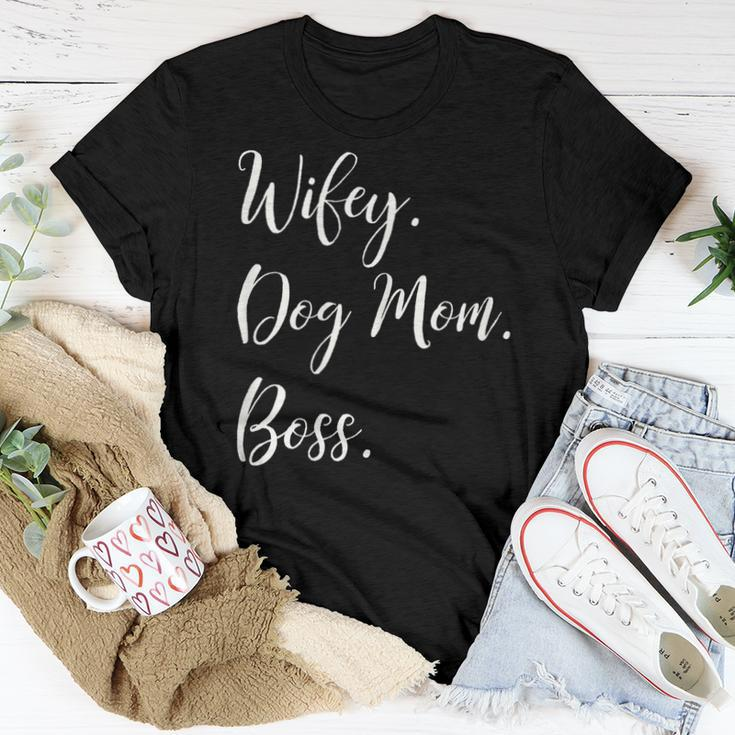 Womens Wifey Dog Mom Boss Happy Shirt Women T-shirt Unique Gifts