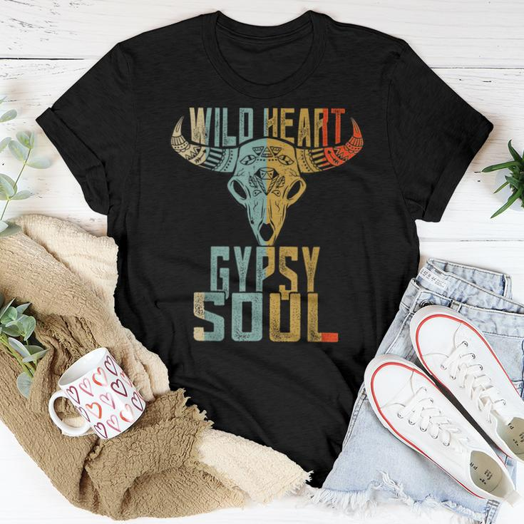 Wild Heart Gypsy Boho Soul Vintage Boho Cow Bull Skull Women T-shirt Unique Gifts