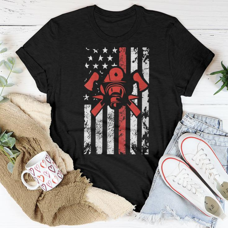Womens American Flag Fire Fighter Women T-shirt Funny Gifts