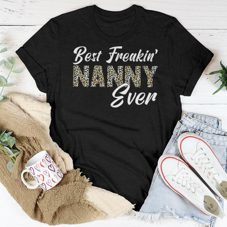 Womens Best Freakin Nanny Ever Leopard Mothers Day Nanny Gift Women T-shirt Funny Gifts
