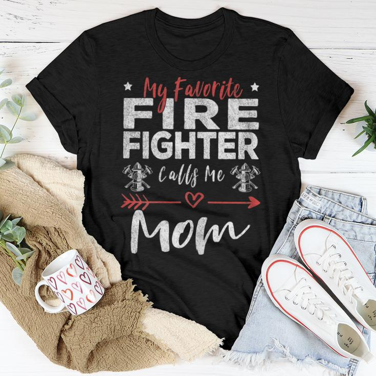 Womens My Favorite Firefighter Calls Me Mom Firefighter Mom Women T-shirt Funny Gifts
