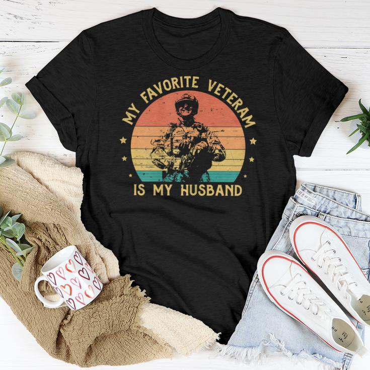 Womens Veteran Wife My Favorite Veteran Is My Husband Veterans Day Women T-shirt Funny Gifts